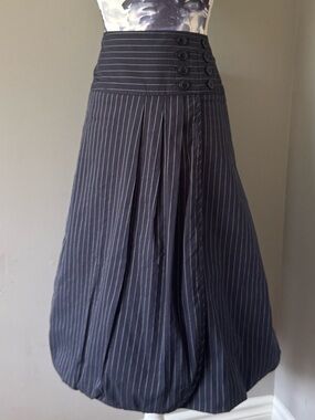 Y2K College Classic High-Waist Pinstripe Midi Skirt